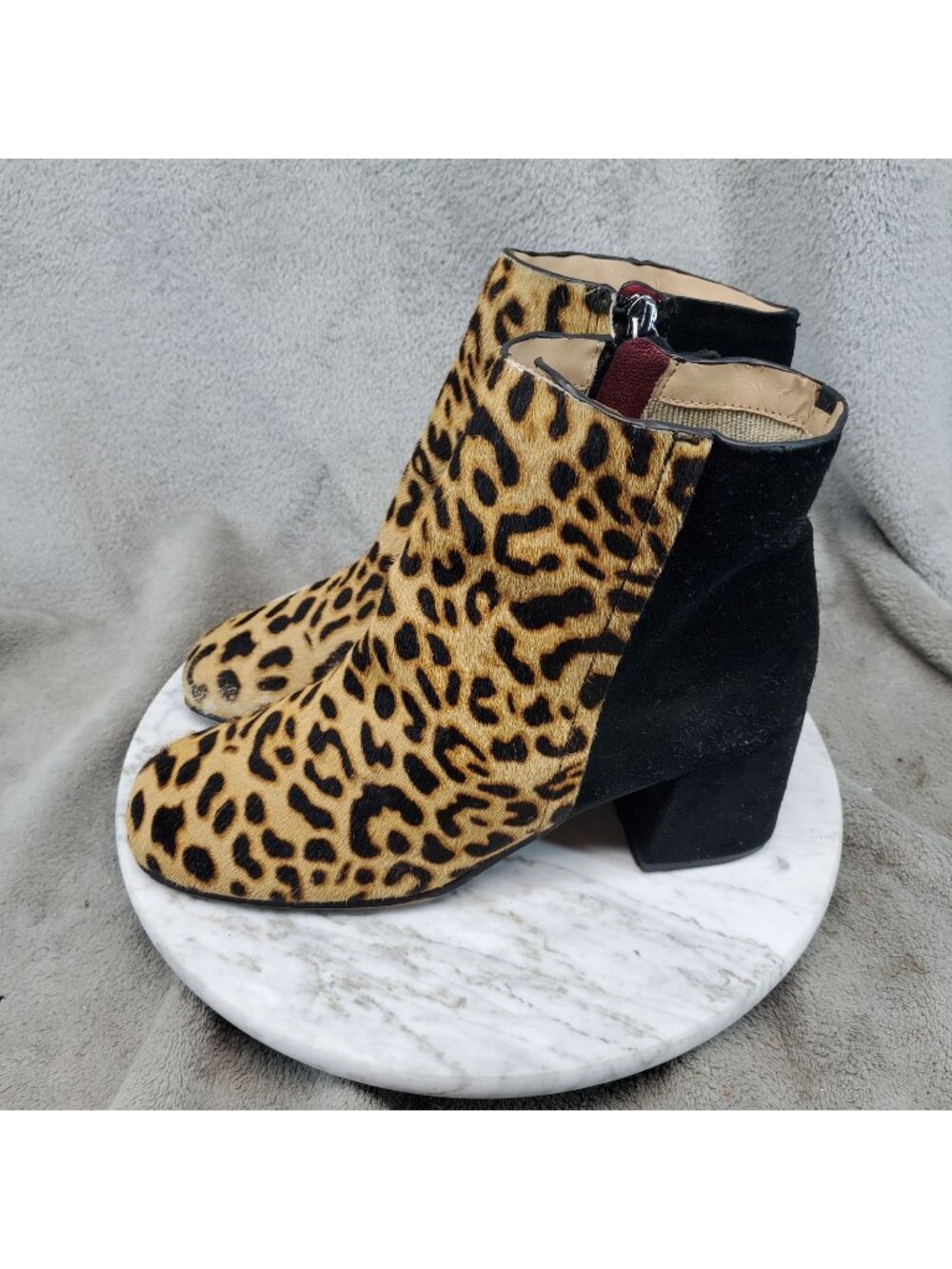 Naked Feet Shoes Womens Size 7.5 Brown Leather Leopard Strata Ankle Boots *Read*